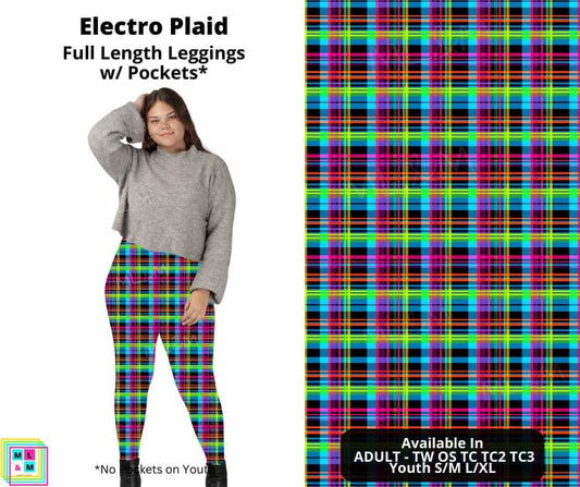 Electro Plaid Full Length Leggings w/ Pockets