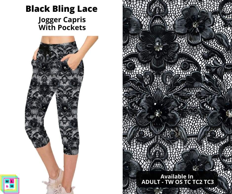 Black Bling Lace Jogger Capri