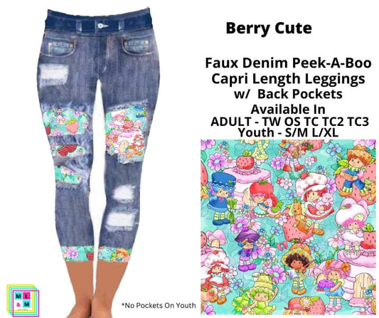 Berry Cute Faux Denim Peekaboo Capris