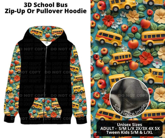 3D School Bus Zip-Up or Pullover Hoodie