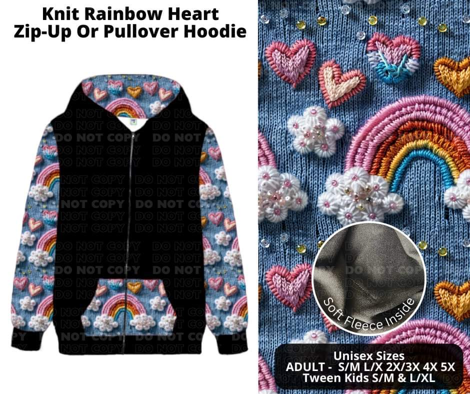 Knit Rainbow Heart Zip-Up or Pullover Hoodie