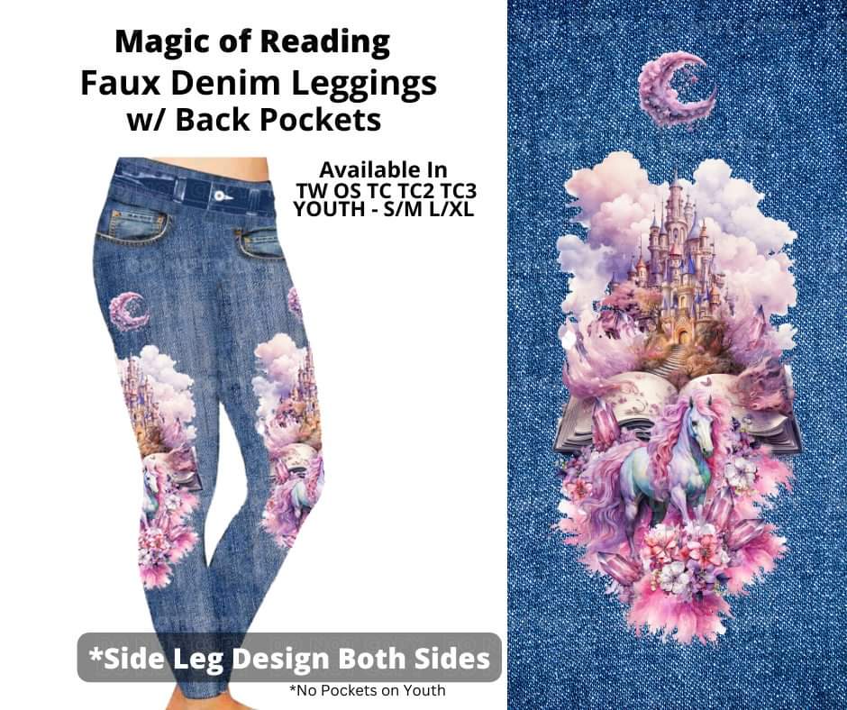 Magic of Reading Full Length Faux Denim w/ Side Leg Designs