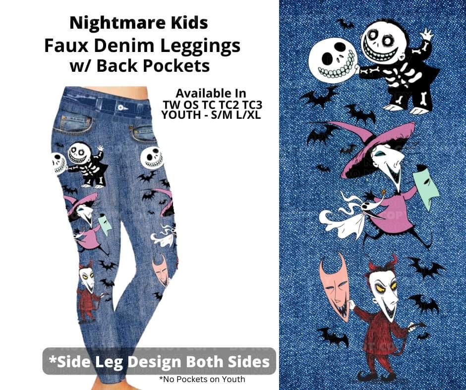 Nightmare Kids Full Length Faux Denim w/ Side Leg Designs