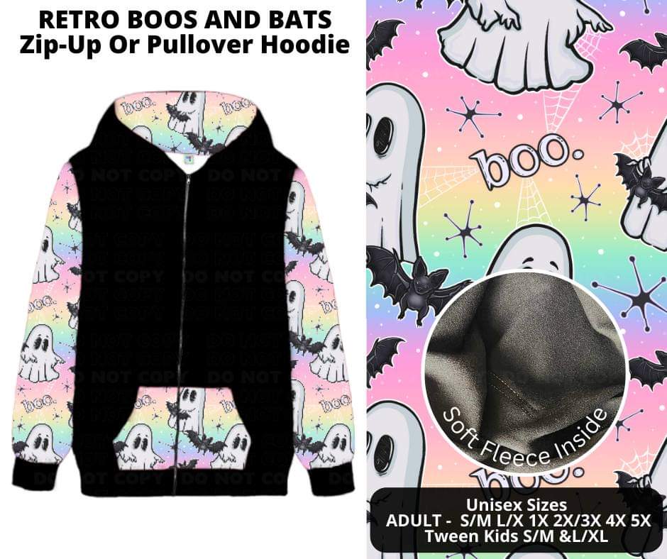 Retro Boos and Bats Zip-Up or Pullover Hoodie