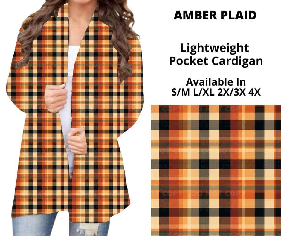 Amber Plaid Pocket Cardigan