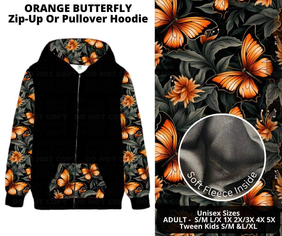 Orange Butterfly Zip-Up Hoodie