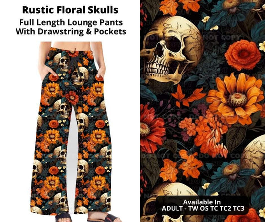 Rustic Floral Skulls  Full Length Lounge Pants