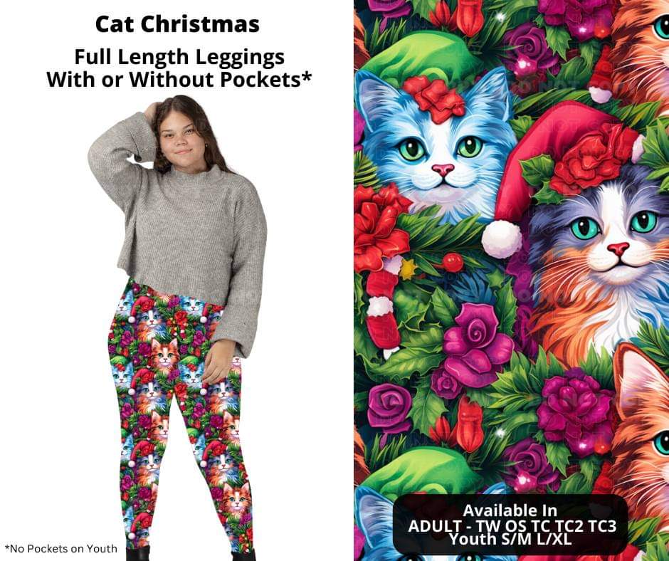 Cat Christmas Full Length Leggings w/ Pockets