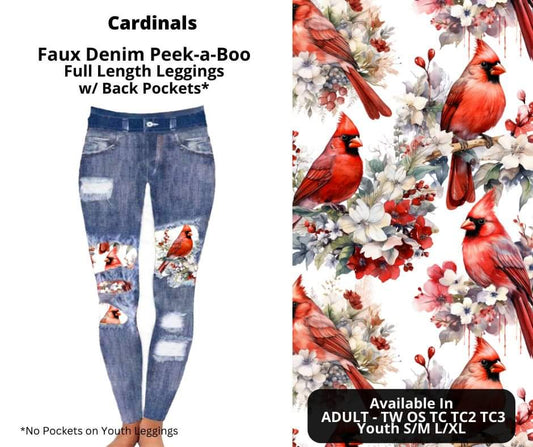 Cardinals Faux Denim Full Length Peekaboo Leggings