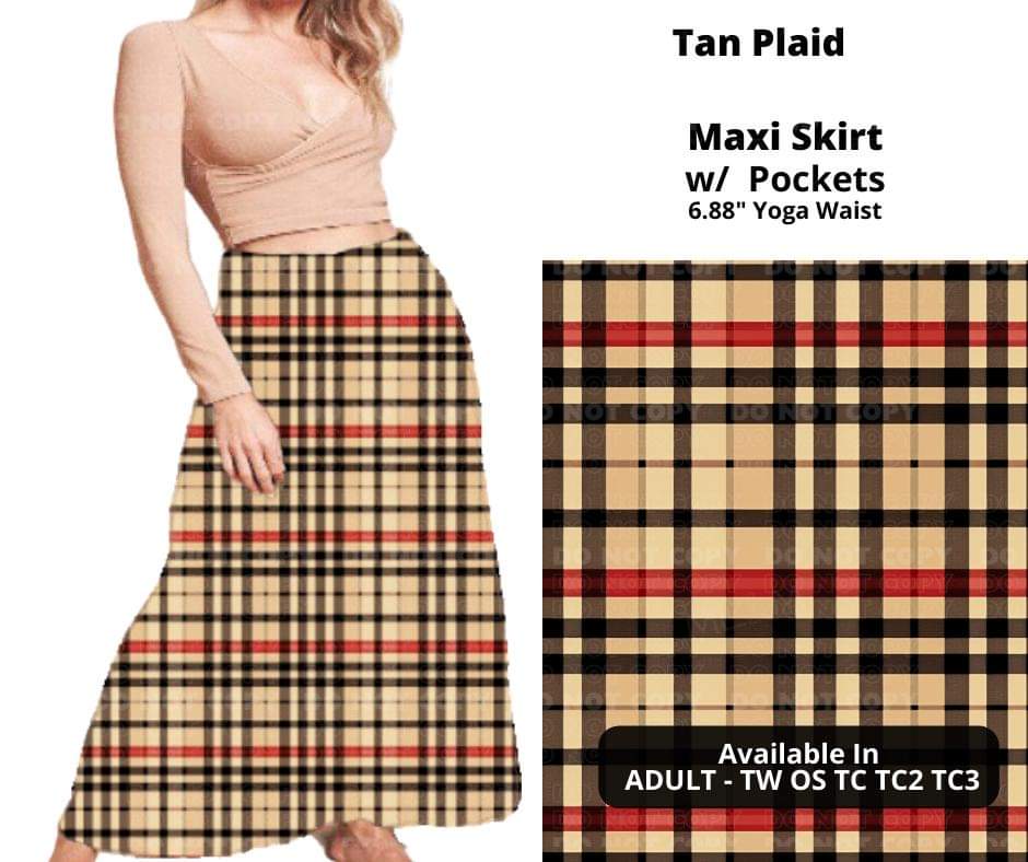 Tan Plaid Maxi Skirt