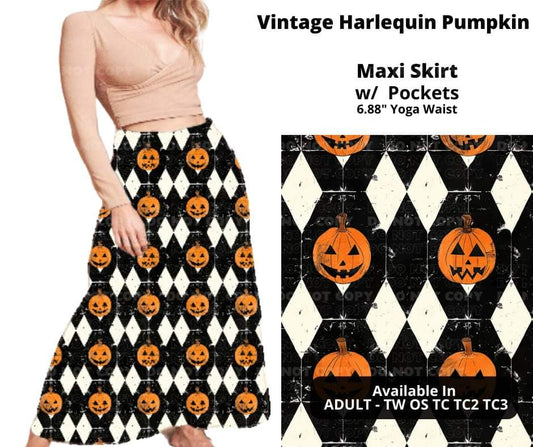 Vintage Harlequin Pumpkin Maxi Skirt