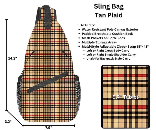 Tan Plaid Sling Bag