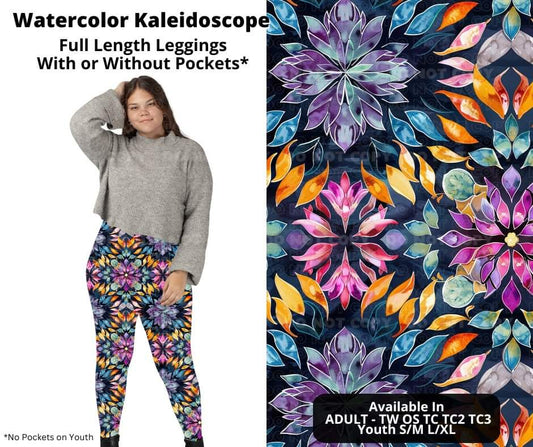 Preorder! Closes 10/23. ETA Dec. Watercolor Kaleidescope Full Length Leggings w/wo Pockets