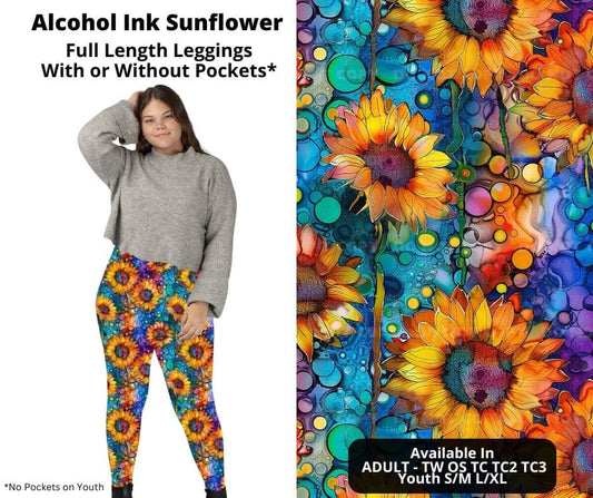 Preorder! Closes 10/24. ETA Dec. Alcohol Ink Sunflower Full Length Leggings w/wo Pockets