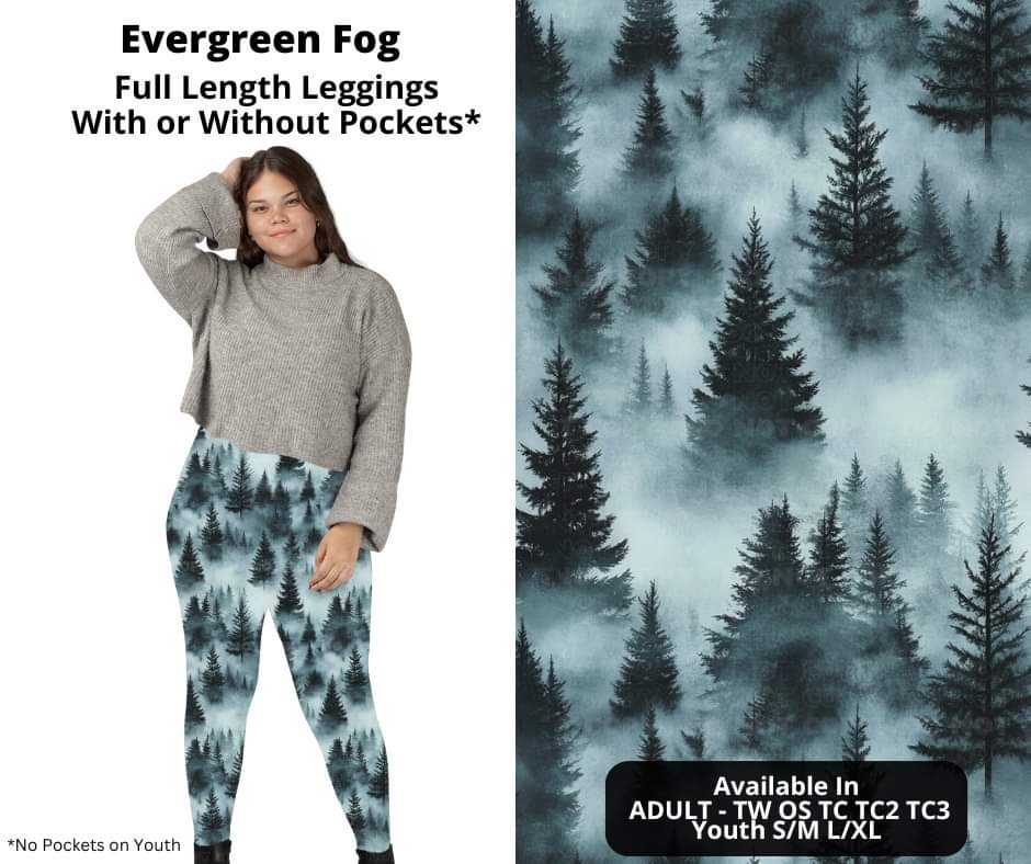 Preorder! Closes 10/24. ETA Dec. Evergreen Fog Full Length Leggings w/wo Pockets