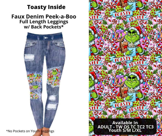 Toasty Inside Faux Denim Full Length Peekaboo Leggings