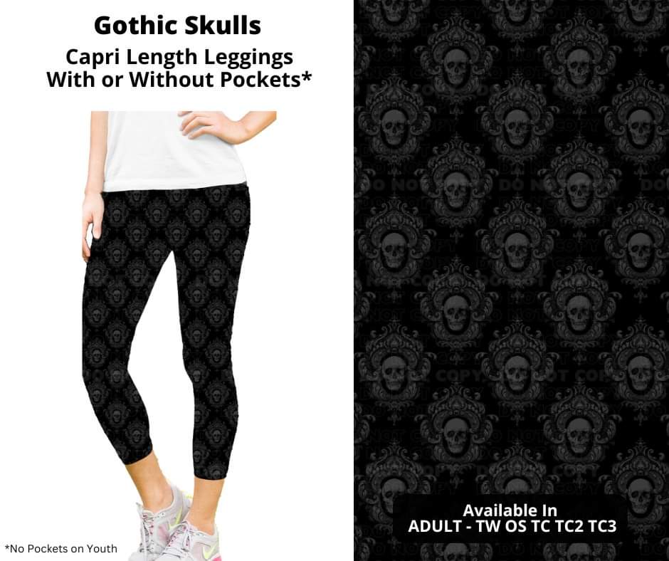 Gothic Skulls Capri Length Leggings w/ Pockets