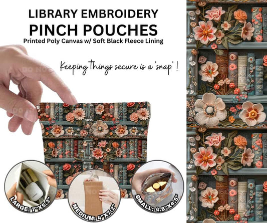 Library Embroidery Pinch Pouches