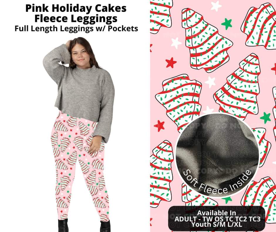 Pink Holiday Cakes Fleece Leggings