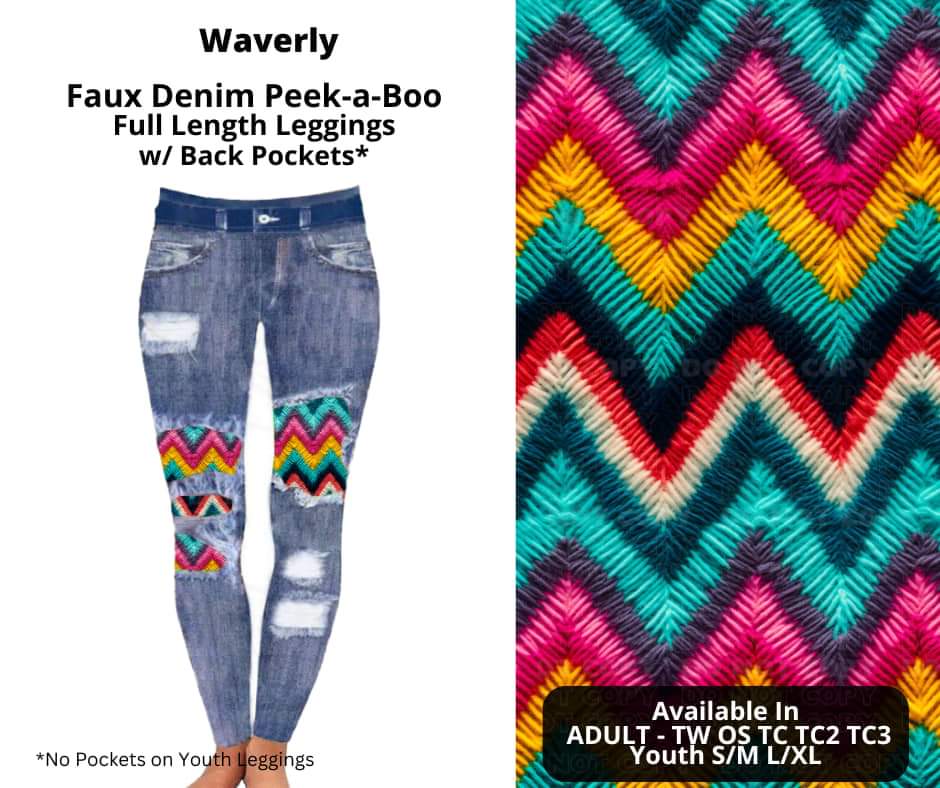 Waverly Faux Denim Full Length Peekaboo Leggings