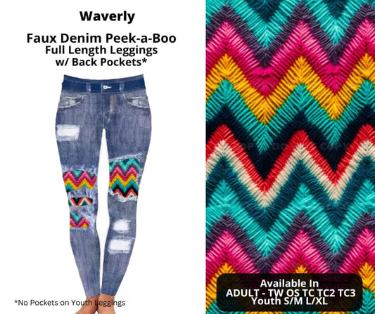 Waverly Faux Denim Full Length Peekaboo Leggings