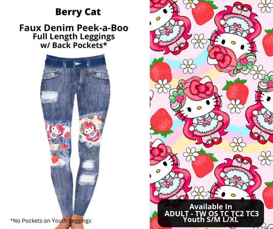 Berry Cat Faux Denim Full Length Peekaboo Leggings