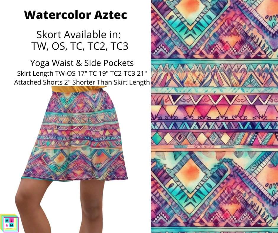 Watercolor Aztec Skort