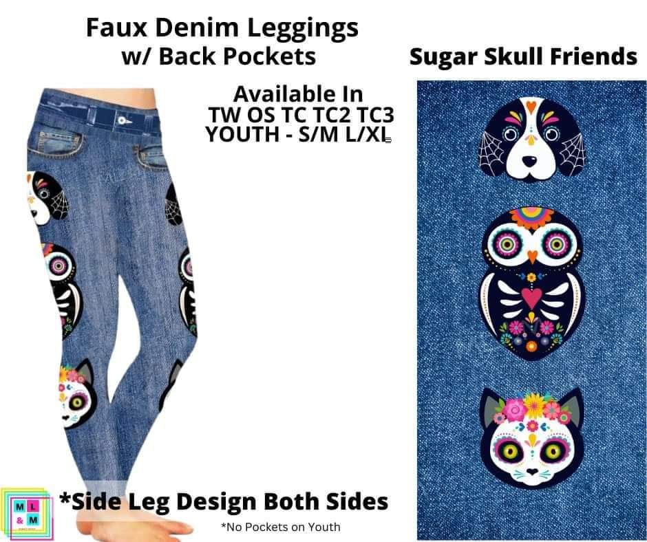 Sugar Skull Friends Full Length Faux Denim w/ Side Leg Designs