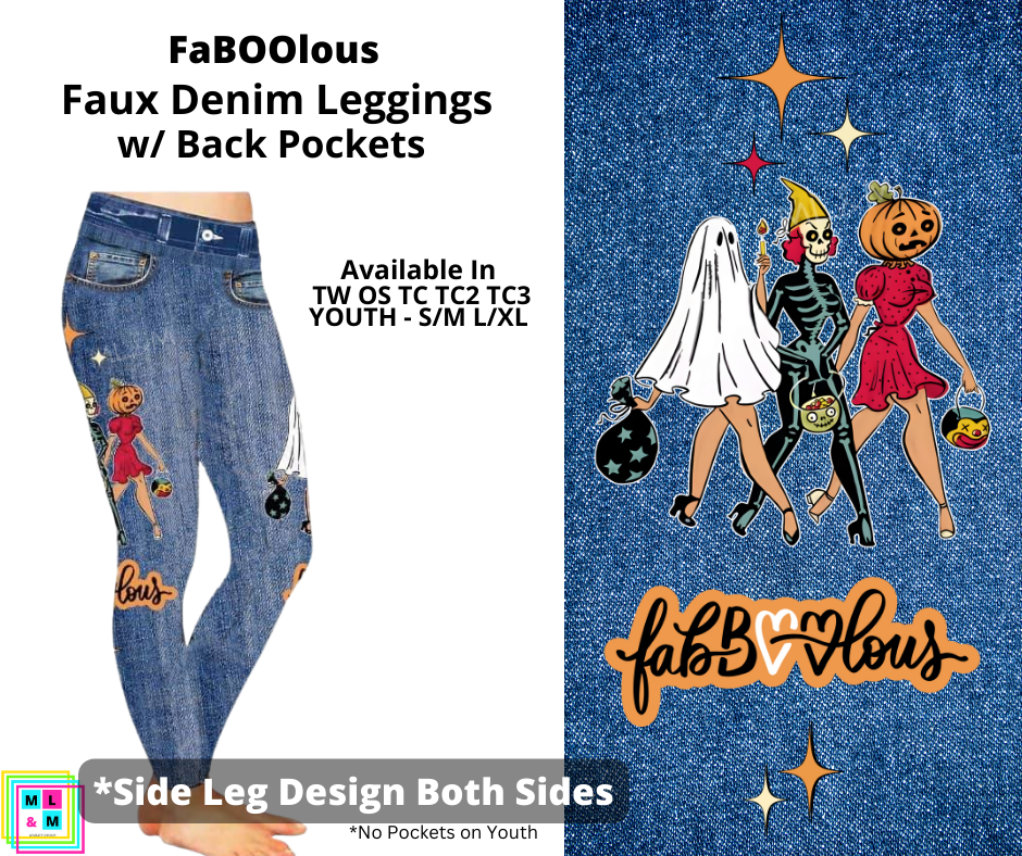 FabBOOlous Full Length Faux Denim w/ Side Leg Designs