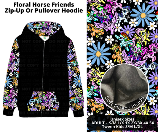 Preorder! Closes 11/21. ETA Jan. Floral Horse Friends Zip-Up or Pullover Hoodie