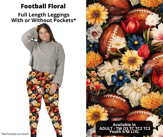 Football Floral Full Length Leggings w/ Pockets