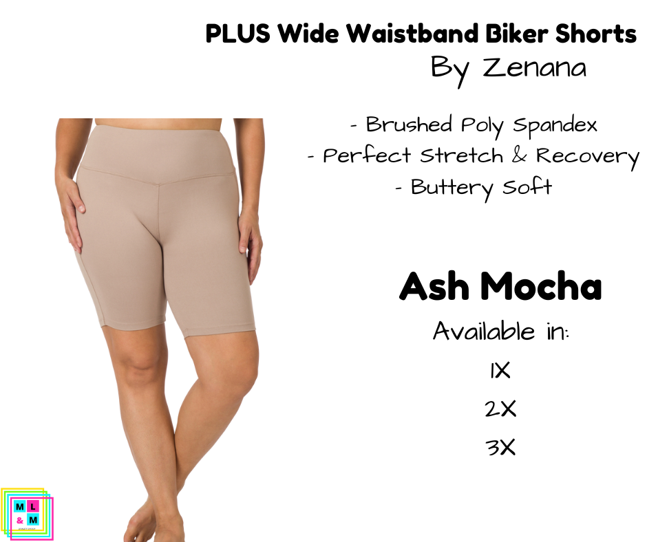 PLUS Wide Waistband Biker Shorts - Ash Mocha