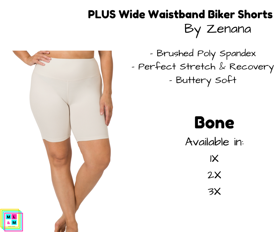 PLUS Wide Waistband Biker Shorts - Bone