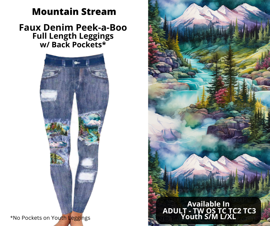 Preorder! Closes 10/28. ETA Dec. Mountain Stream Faux Denim Peekaboo Full Length