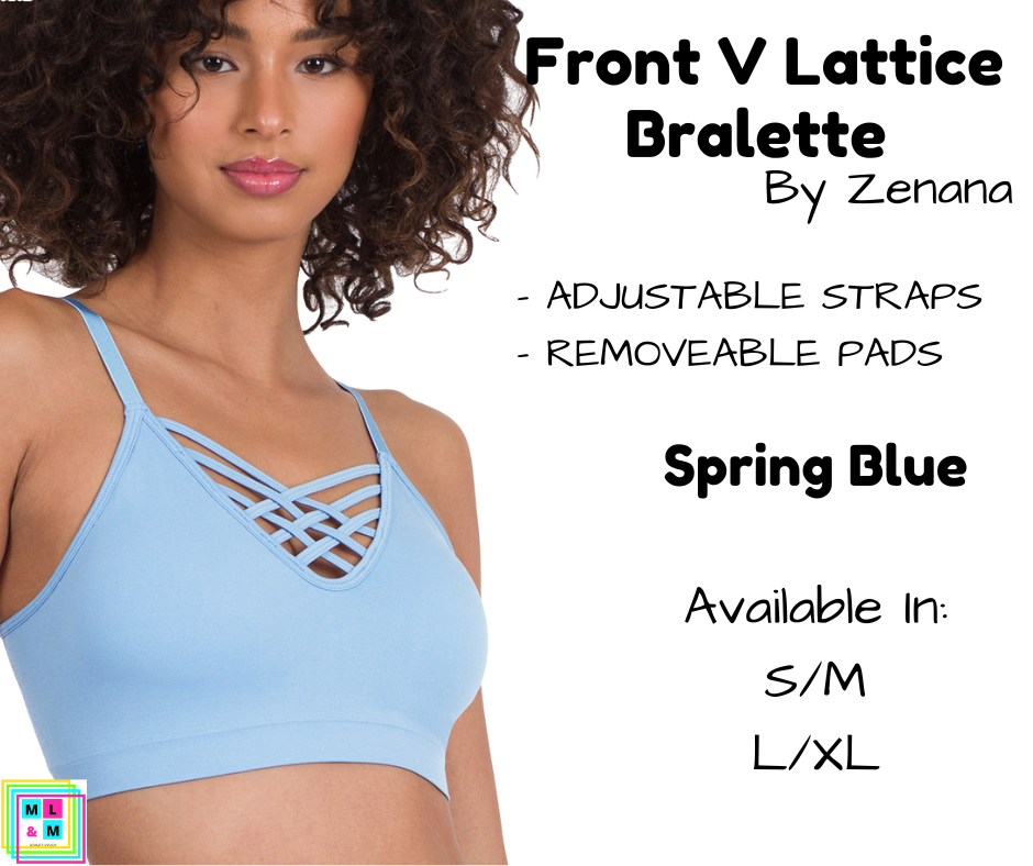 Front V Lattice Bralette - Spring Blue