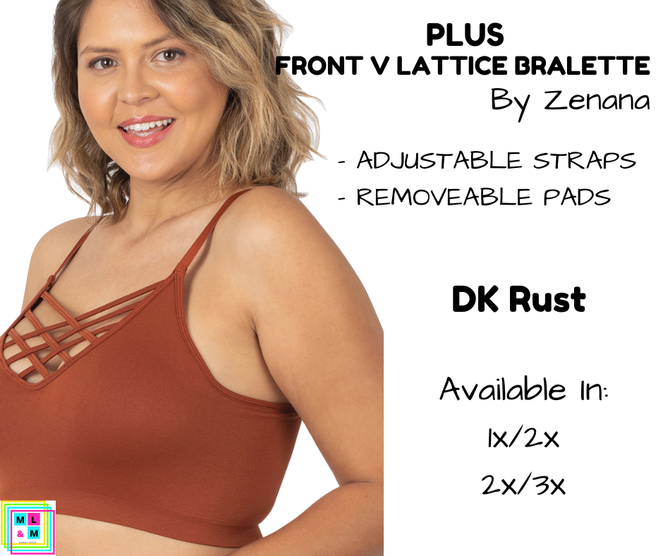 PLUS Front V Lattice Bralette - DK Rust