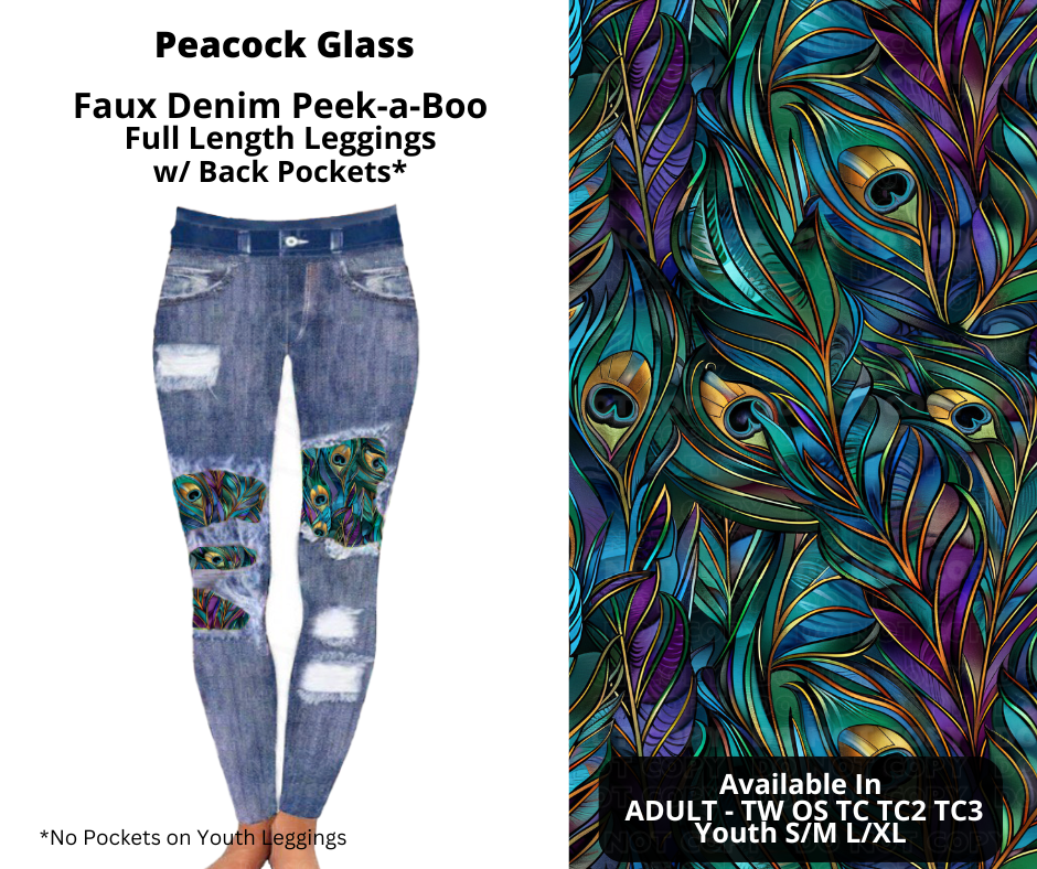 Preorder! Closes 10/28. ETA Dec. Peacock Glass Faux Denim Peekaboo Full Length