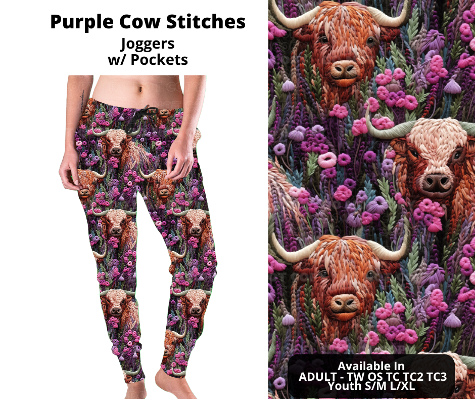 Preorder! Closes 11/4. ETA Jan. Purple Cow Stitches Joggers