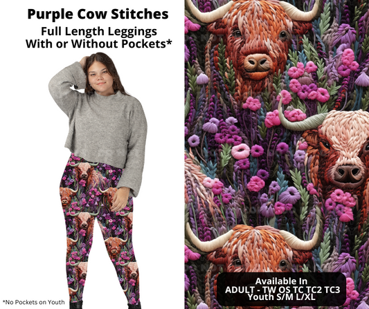 Preorder! Closes 11/4. ETA Jan. Purple Cow Stitches Full Length Leggings w/wo Pockets