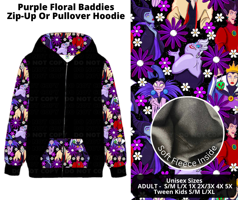 Preorder! Closes 11/21. ETA Jan. Purple Floral Baddies Zip-Up or Pullover Hoodie