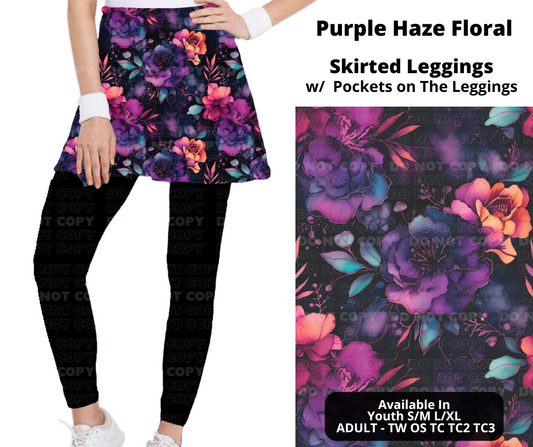 Preorder! Closes 11/25. ETA Jan. Purple Haze Floral Skirted Full Length Leggings w/ Pockets