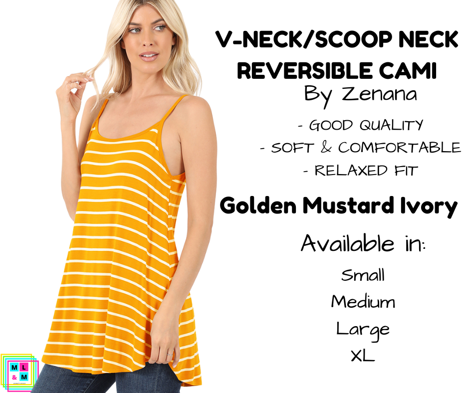 V-Neck/Scoop Neck Reversible Cami - Golden Mustard/Ivory