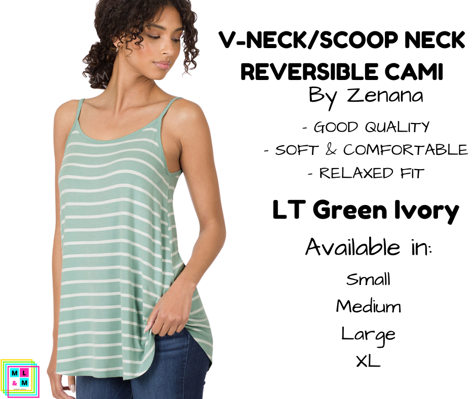 V-Neck/Scoop Neck Reversible Cami - LT Green/Ivory