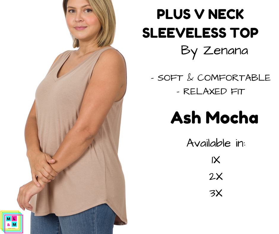 PLUS V Neck Sleeveless Top - Ash Mocha