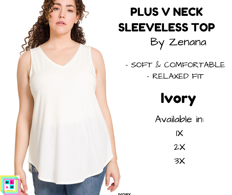 PLUS V Neck Sleeveless Top - Ivory