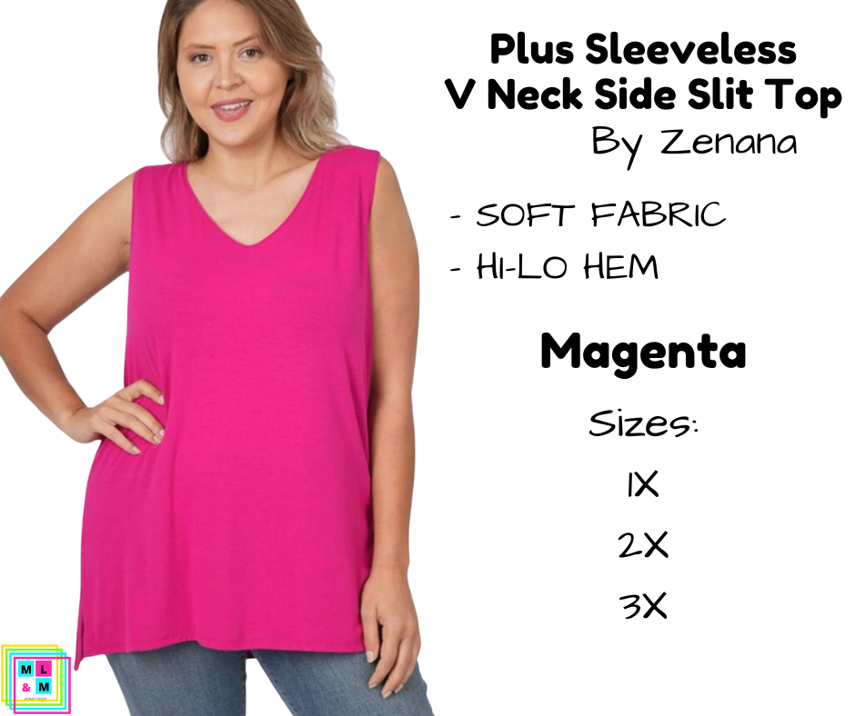 PLUS Sleeveless Side Slit Top - Magenta