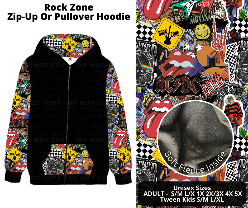 Preorder! Closes 11/27. ETA Feb. Rock Zone Zip-Up or Pullover Hoodie