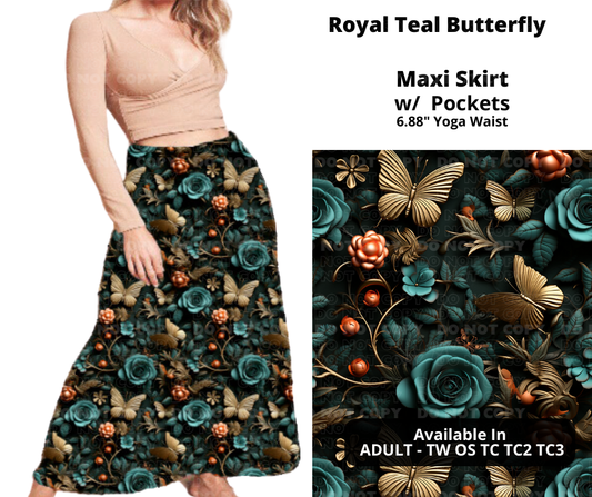 Royal Teal Butterfly Maxi Skirt