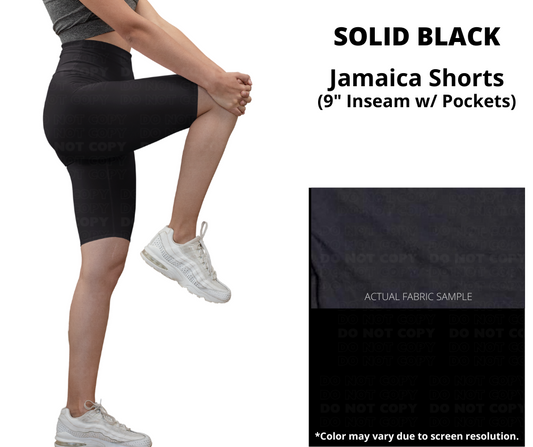 Solid Black 9" Shorts w/ Pockets