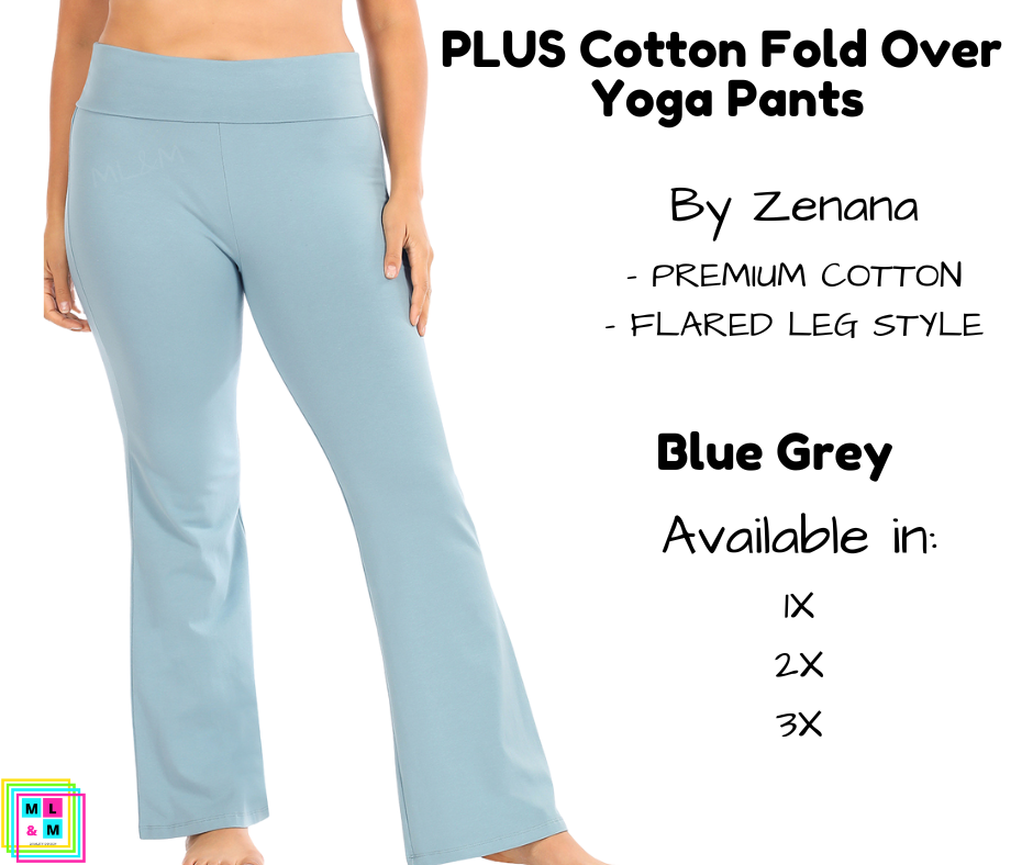 PLUS Cotton Fold Over Yoga Pants - Blue Grey